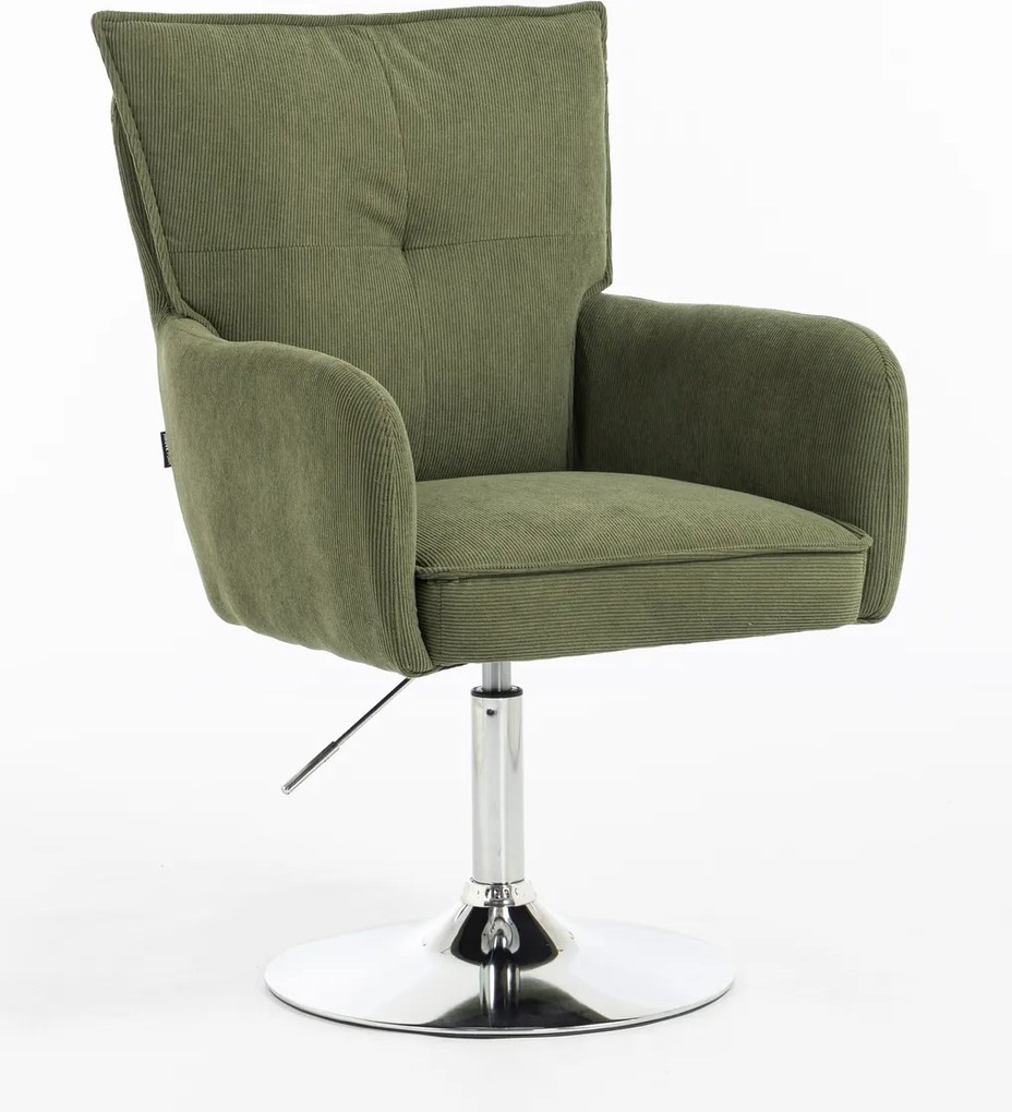 HR250N Scaun Catifea Reiată Premium culoare verde salvie Bază Cromata