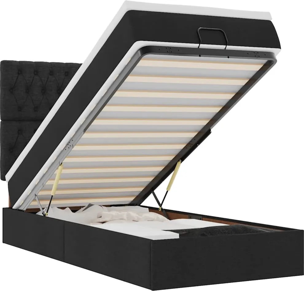 vidaXL Pat otoman cu saltea negru 100x200 cm stofa