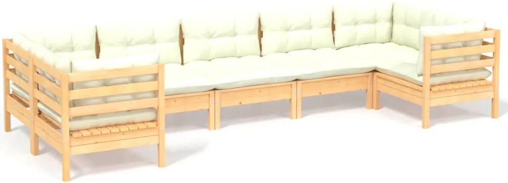 vidaXL Set mobilier grădină cu perne crem, 7 piese, lemn masiv pin