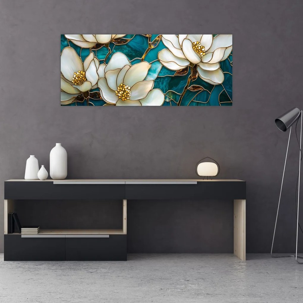 Tablou - Vitraliu cu magnolie (120x50 cm)