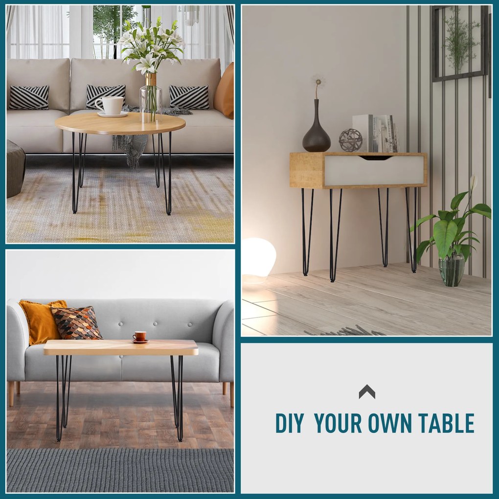 HOMCOM Picioare pentru Mese Set 4 Bucati din Otel cu Suprafata Pre-gaurita si 20 Suruburi Incluse, 12x12x71 cm, Negru | Aosom Romania