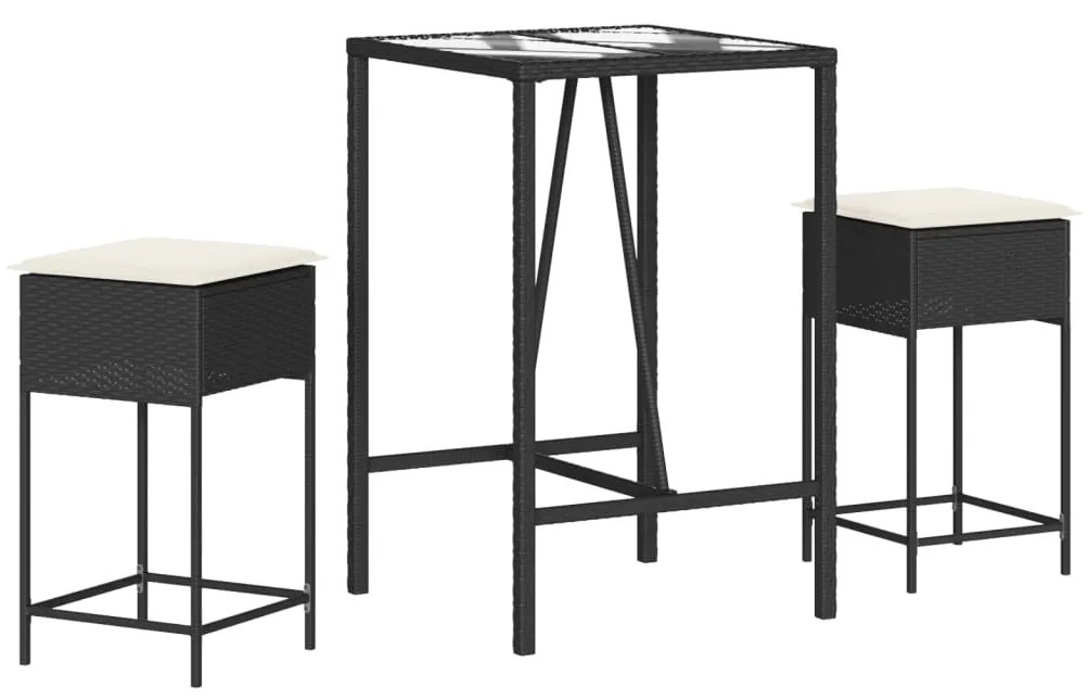 3261460 vidaXL Set mobilier bar de grădină cu perne, 3 piese, negru, poliratan