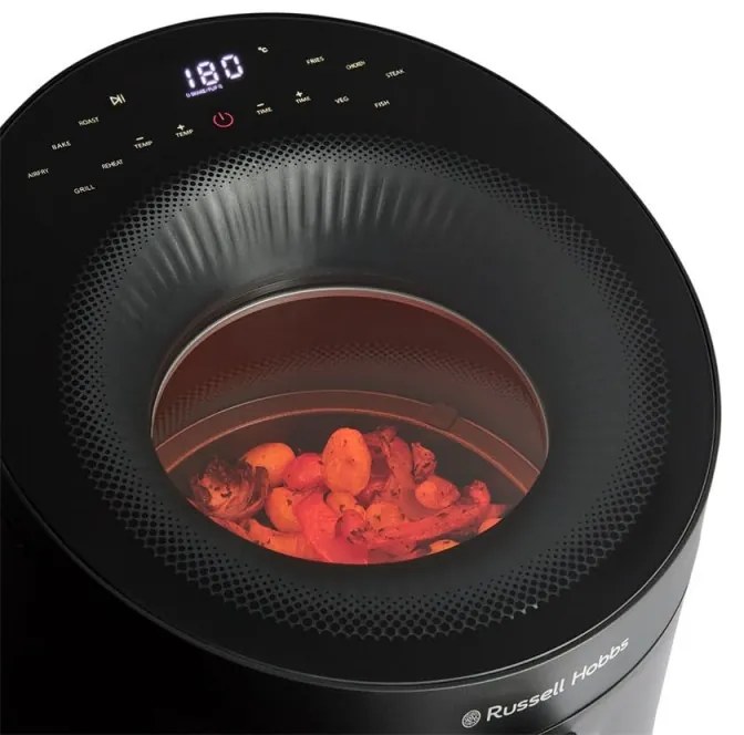 Friteuza cu aer cald Russell Hobbs SatisFry Panoramic 27420-56, 1650W, 5.5 l, 10 programe, Afisaj digital cu LED-uri, Termostat, Timer, Negru