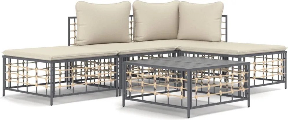 vidaXL Set șezlonguri de grădină 5 piese cu perne, antracit, poliratan