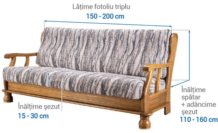 Huse bielastice OCEANO NOU gri-albăstrui 3fotoliu cu manere de lemn (l. 150 - 200 cm)