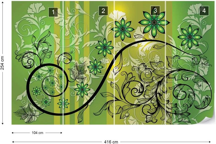 Fototapet GLIX - Floral With Swirls Green 3 + adeziv GRATUIT Tapet nețesute - 416x254 cm