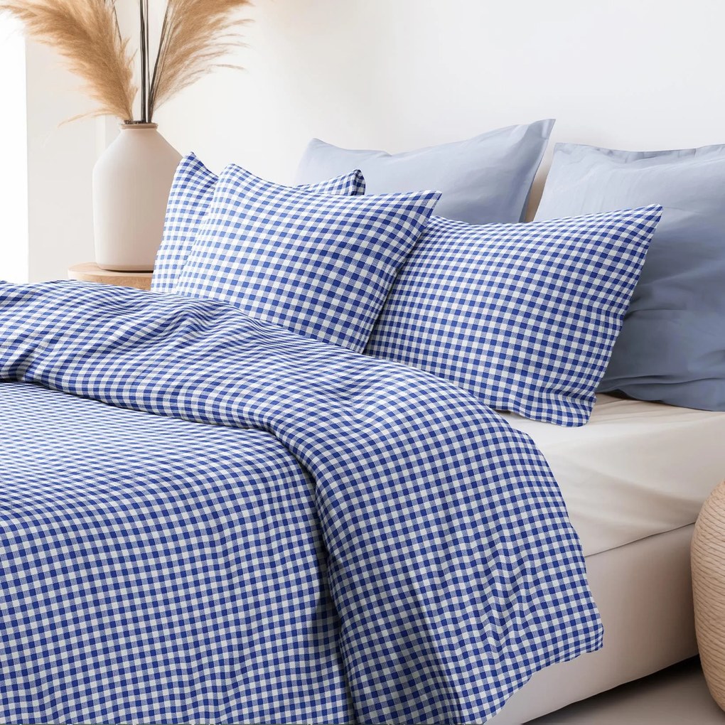 Goldea lenjerie de pat din 100% bumbac - carouri albastre și albe 140 x 220 și 50 x 70 cm