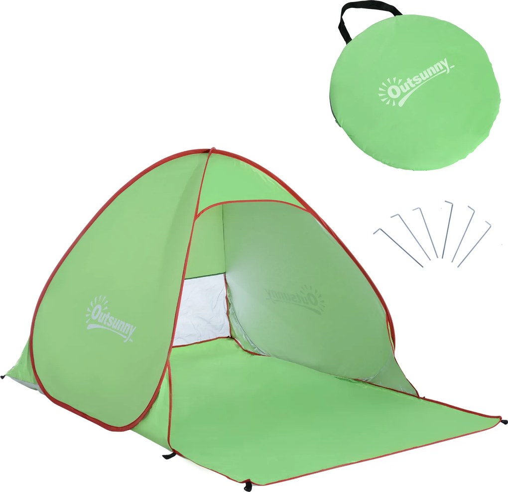 Outsunny Cort pentru Plajă cu Protecție UV 30+, Fereastră și Geantă de Transport, 200x150x119 cm, Verde | Aosom Romania