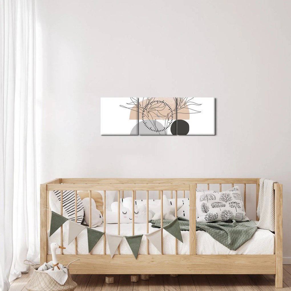 Tablou - Linie de artă flori N⁰2 (cu ceas) (90x30 cm)