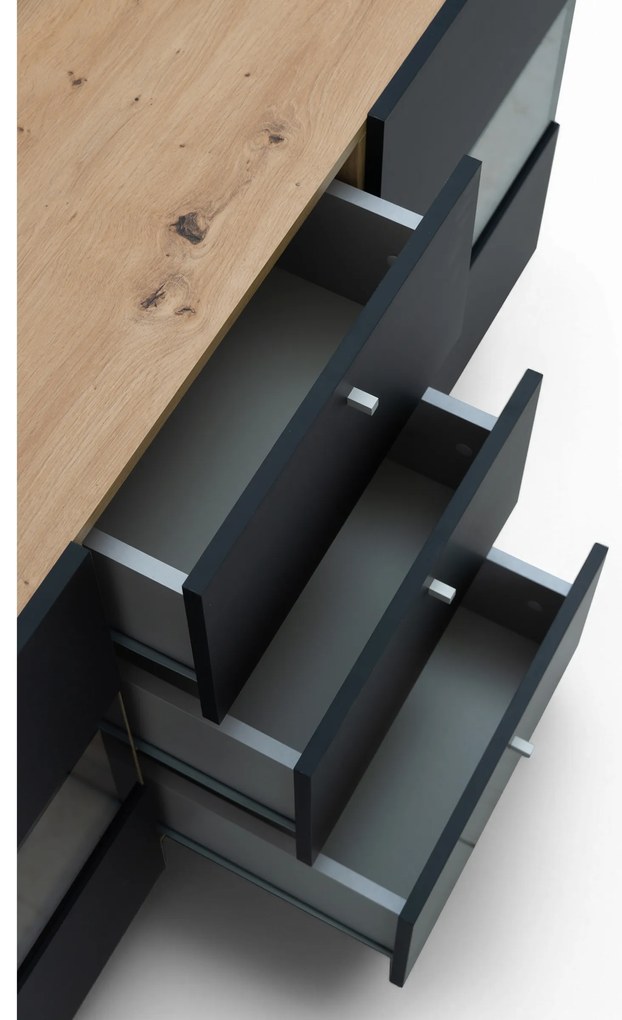 Comodă Baros 26 132 cm - stejar artizanal / negru mat