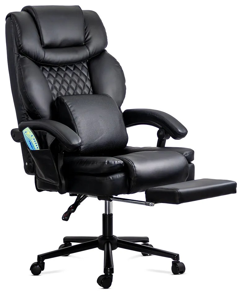 Scaun de birou cu masaj din piele ecologică cu suport pentru picioare OFF 935 negru