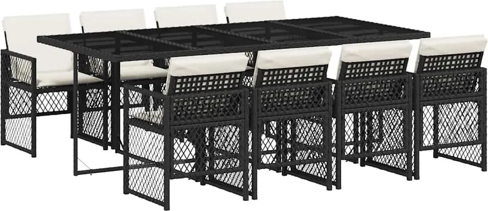 vidaXL Set mobilier de grădină cu perne, 9 piese, negru, poliratan