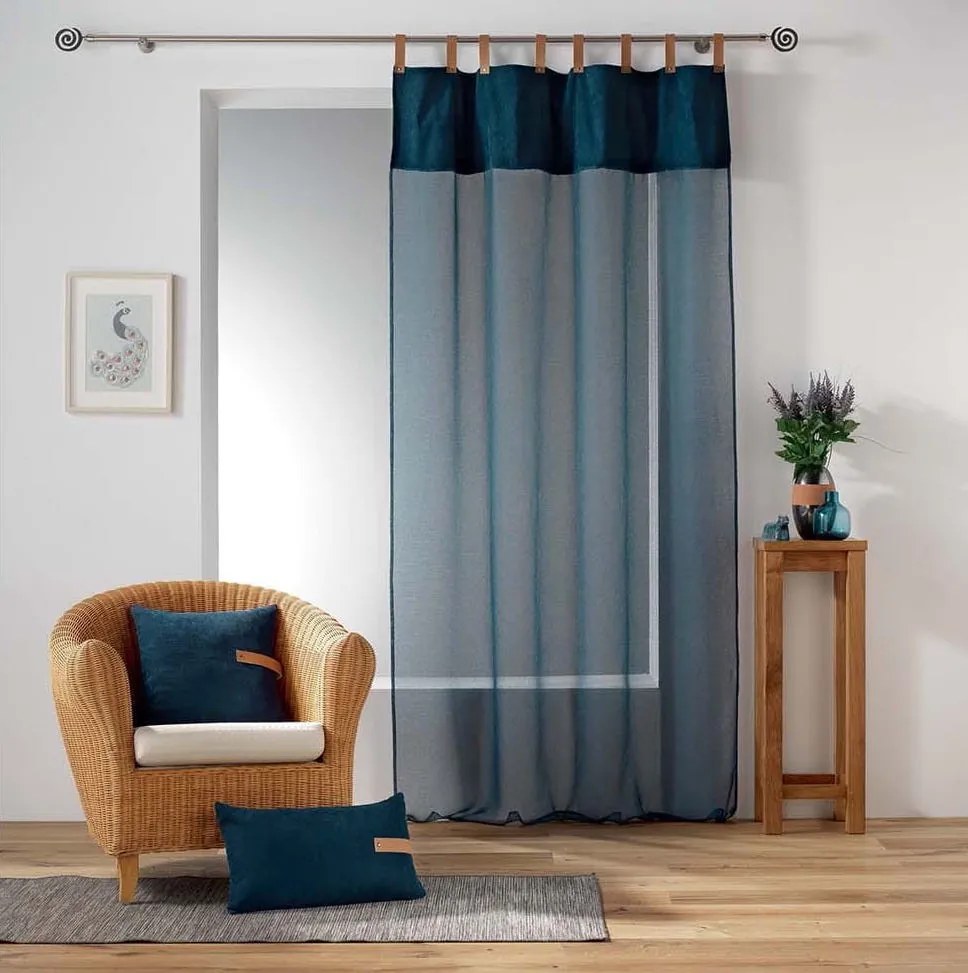 Perdea albastru închisă cu curele din piele MILLERAY 140x240 cm