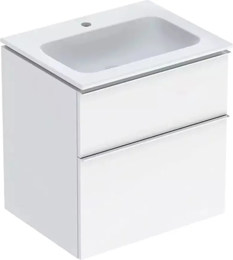 Set dulap baza suspendat Geberit iCon alb lucios 2 sertare maner crom si lavoar 60 cm