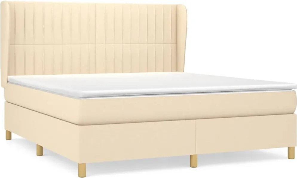 vidaXL Pat continental cu saltea, crem, 180x200 cm, textil