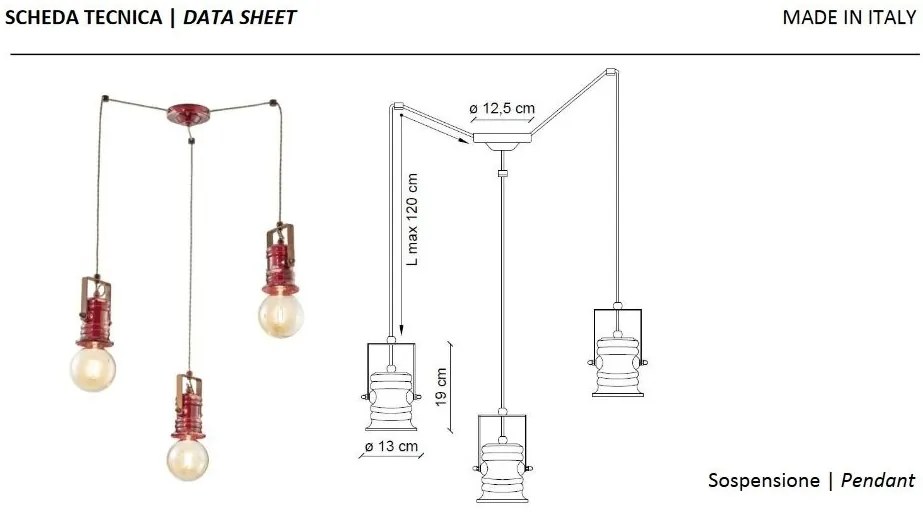 Lustra cu 3 pendule design retro realizata manual din ceramica URBAN
