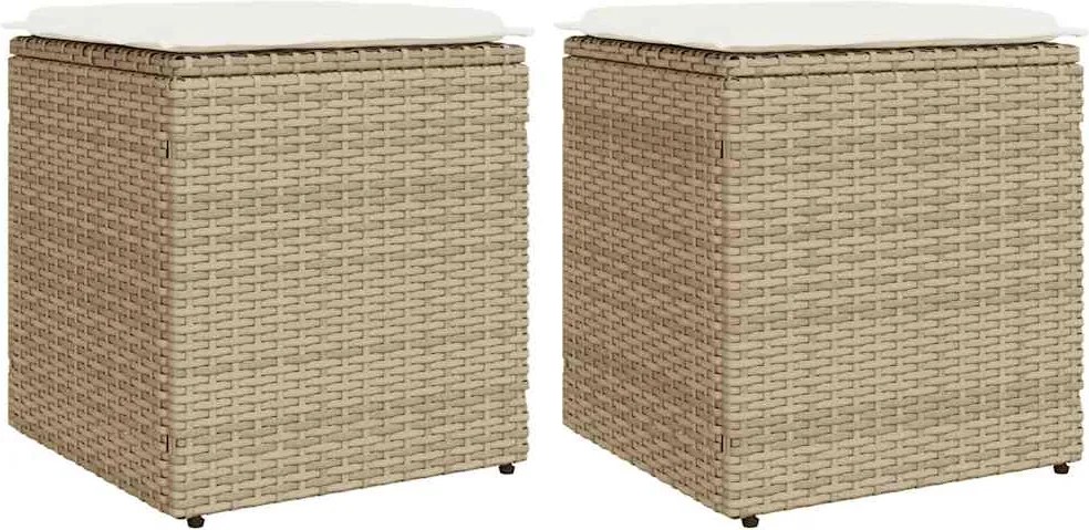 vidaXL Scaune de grădină cu perne 2 buc Bej 40x40x43 cm Poly Ratan