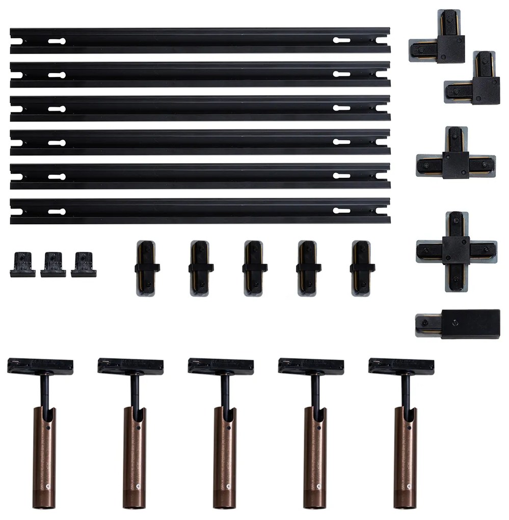 Sistem de iluminat modern pe șină cu 5 spoturi bronz închis monofazat - Iconic Ivy