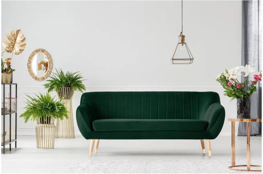 Canapea cu tapițerie din catifea Mazzini Sofas Benito, verde închis, 188 cm