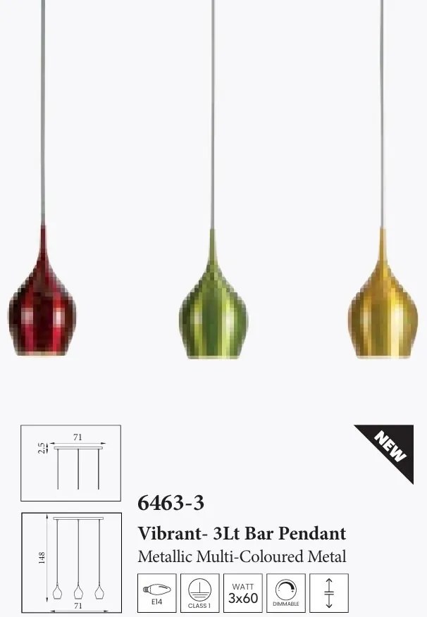 Lustra cu 3 pendule metal colorat Vibrant