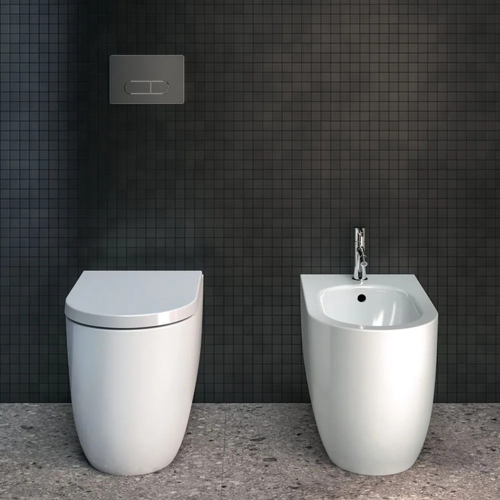 Bideu cu montare pe podea, 355x560 mm, cu preaplin, orificiu pentru baterie, alb