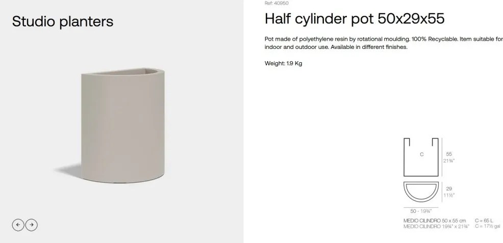 Set de 2 Ghivece plante design decorativ exterior/interior Half cylinder pot 50x29x55cm