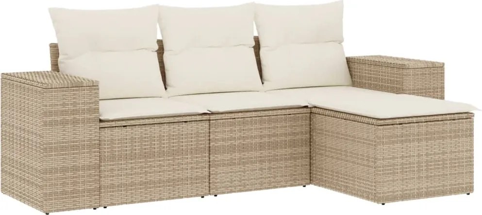 vidaXL Set canapele de grădină, 4 piese, cu perne, bej, poliratan