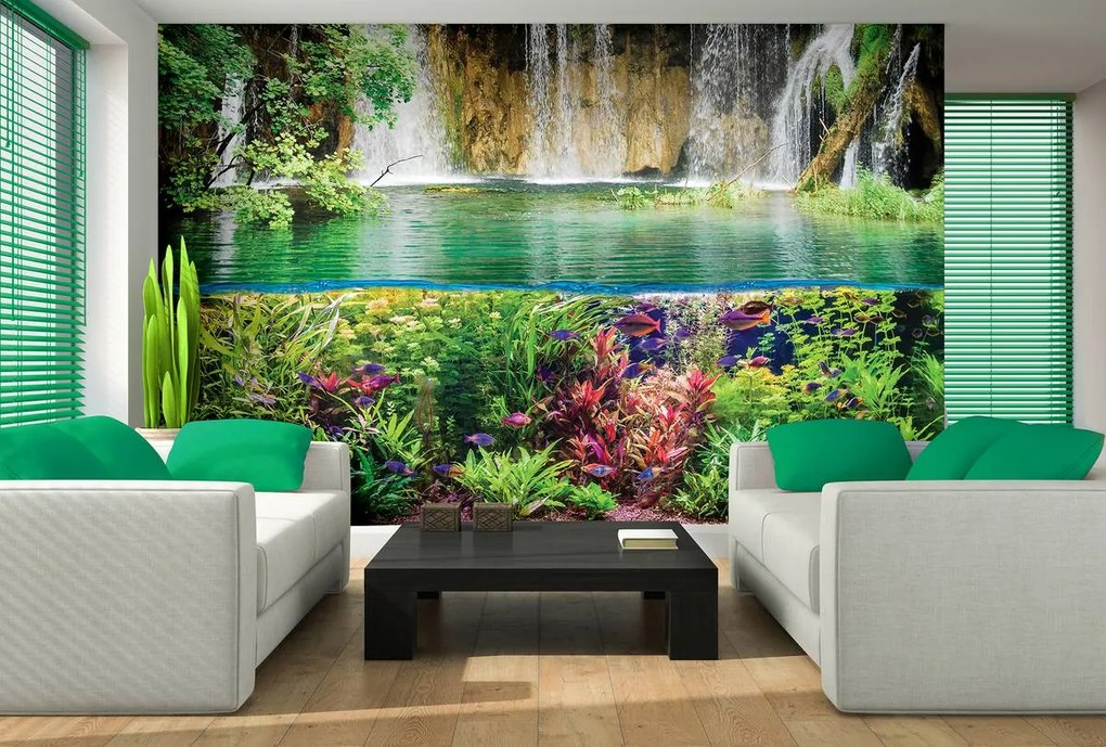 Fototapet - Plantele pești și cascada (254x184 cm)
