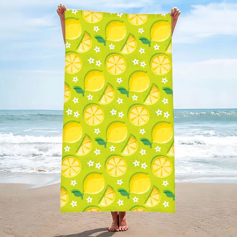 Prosop plaja LEMONS 100x180 cm verde, 100% microfibra