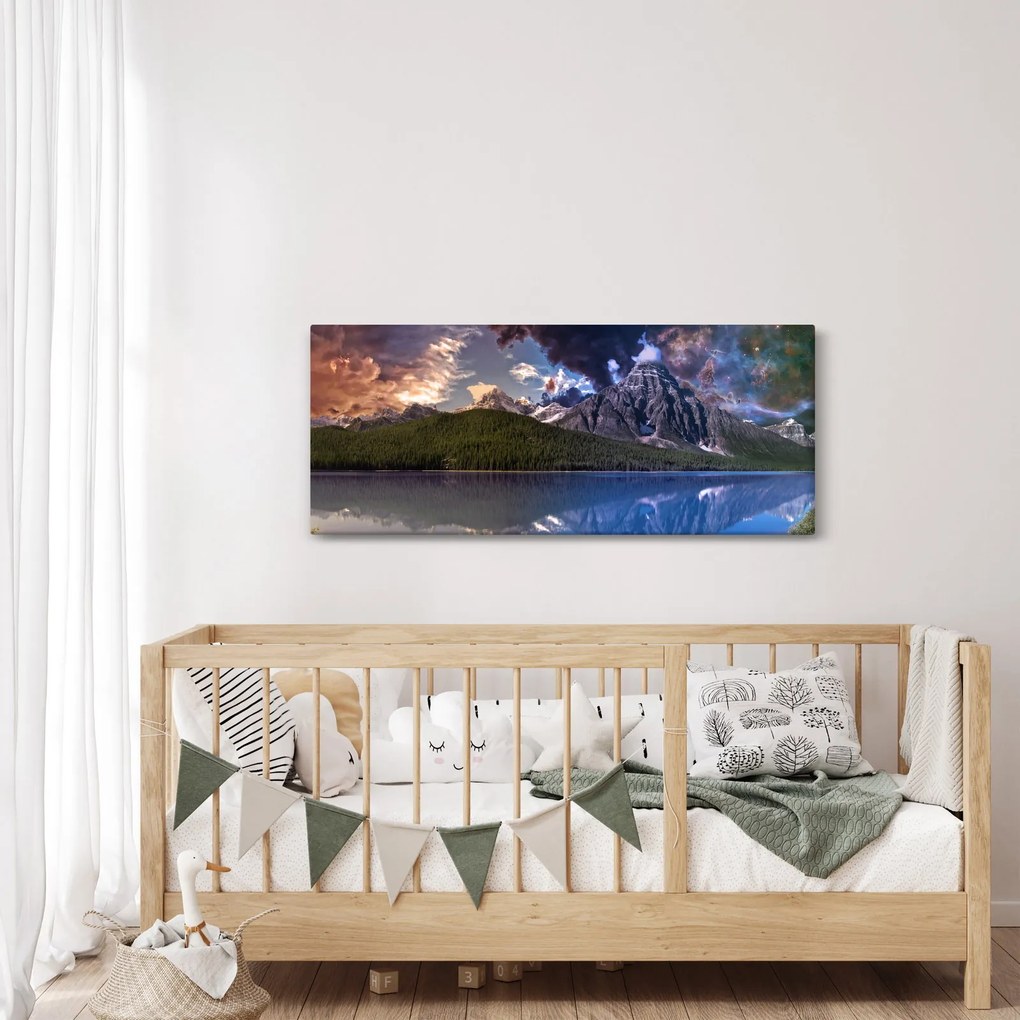 Tablou cu lac și munți (120x50 cm)
