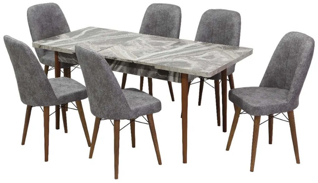Set masa extensibila 80 x 130/170 cm cu 6 scaune, culoare gri