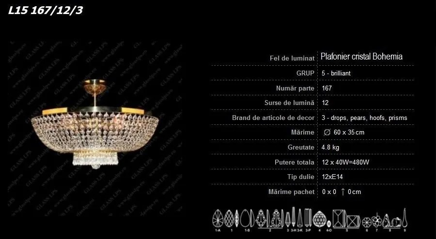 Lustra, Plafoniera cristal Bohemia L15 167/12/3
