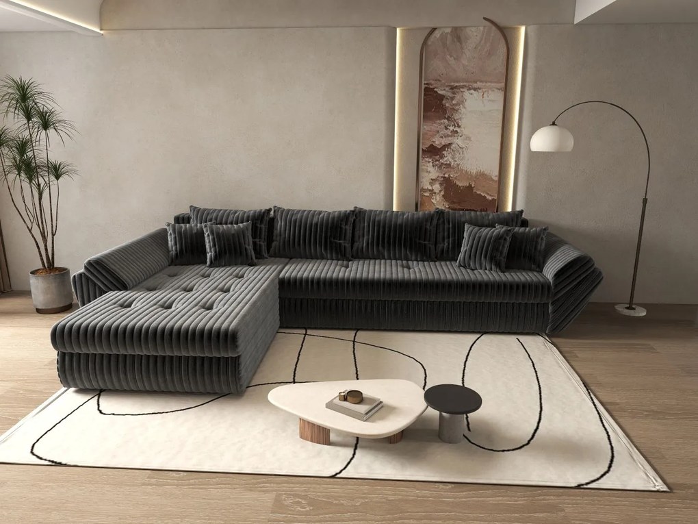 Colțar extensibil dumonde cu ladă de depozitare si sezut confortabil din spuma high-density, Loana XL Ambience Gri 335x185 cm