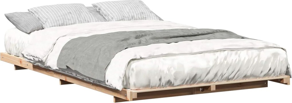 vidaXL Cadru de pat de podea Maro 140 x 190 cm Lemn masiv de pin