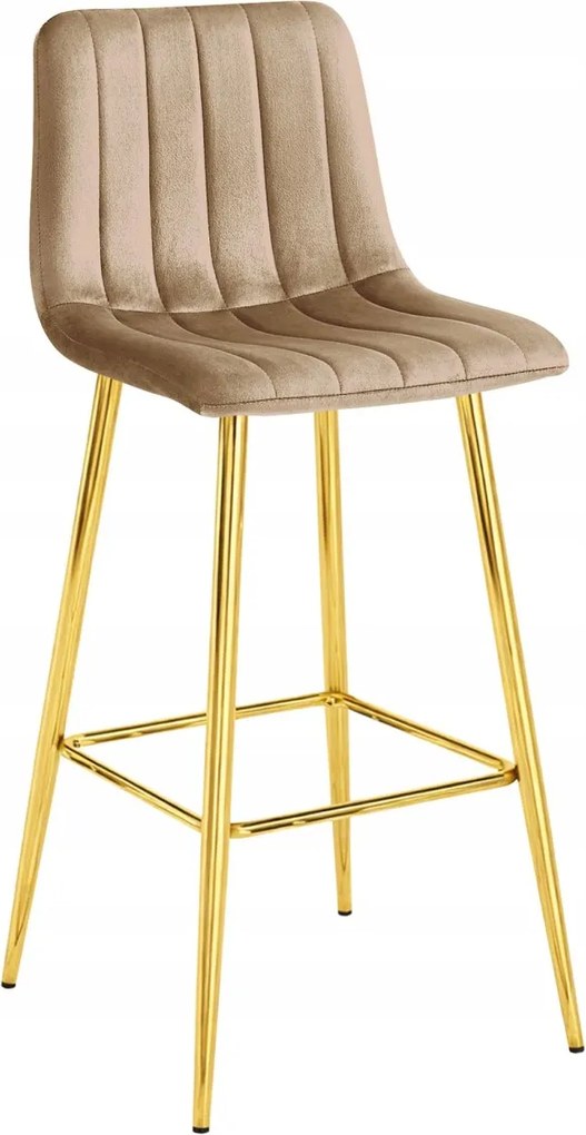 Scaun de bar POZZA VELVET cu picioare aurii, maro