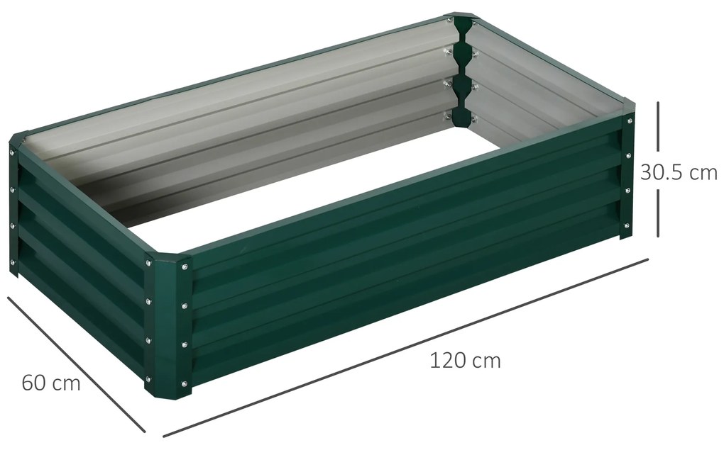 Outsunny Pat de Gradina Galvanizat Inaltat pentru Cultivare Legume Flori Plante Aromatice Cutie de Plantare Metalica Verde 120x90x30cm | Aosom Romania