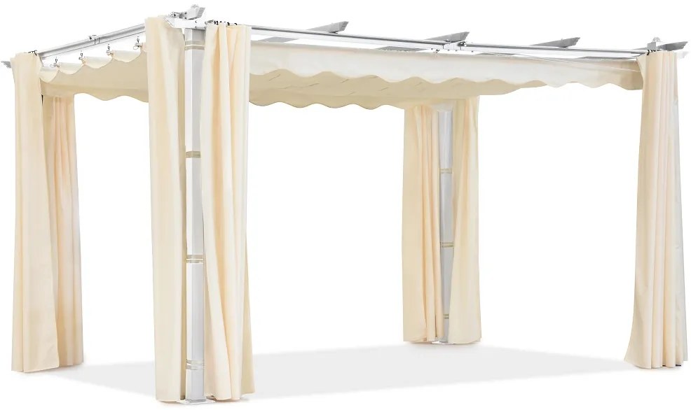 Barbados pergola terasă 3x4 m cu perdele Garden Point alb și bej