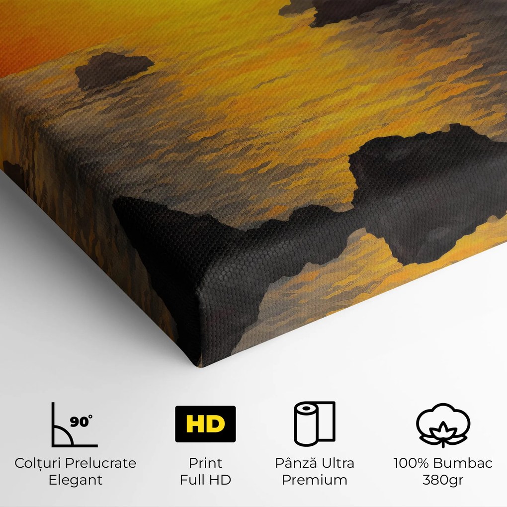 Tablou Canvas, 60x120cm, Dormitor si Living, Peisaje, Apus de soare, Mountains Rocks Painting