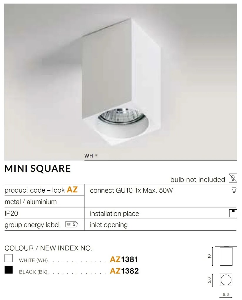 Spot aplicat tavan/plafon stil modern MINI SQUARE alb