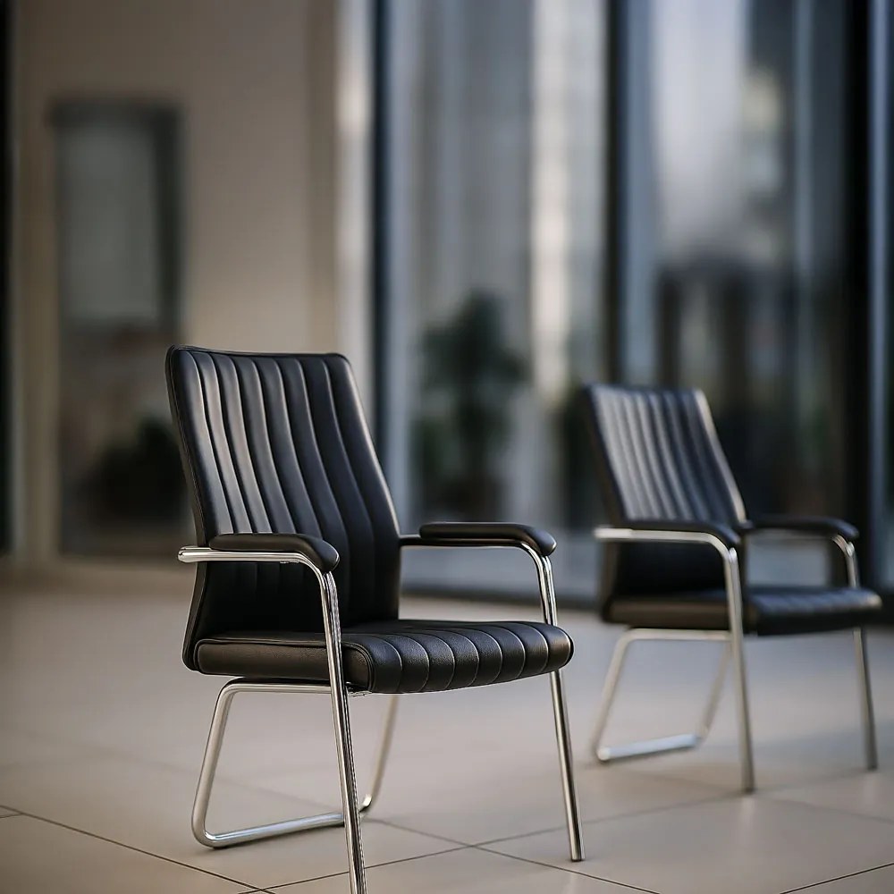 Scaun vizitatori negru HRC 614 din piele ecologică și cadrul cromat