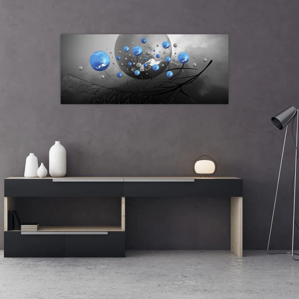 Tabloul cu bile abstracte albastre (120x50 cm)