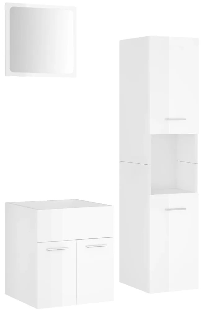 3070952 vidaXL Set mobilier de baie, alb extralucios, lemn prelucrat