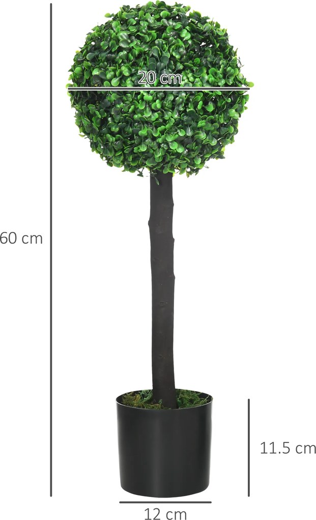 HOMCOM Set de 2 plante mingi de bux artificial cu trunchi si ghiveci inclus - inaltime 60 cm | Aosom Romania