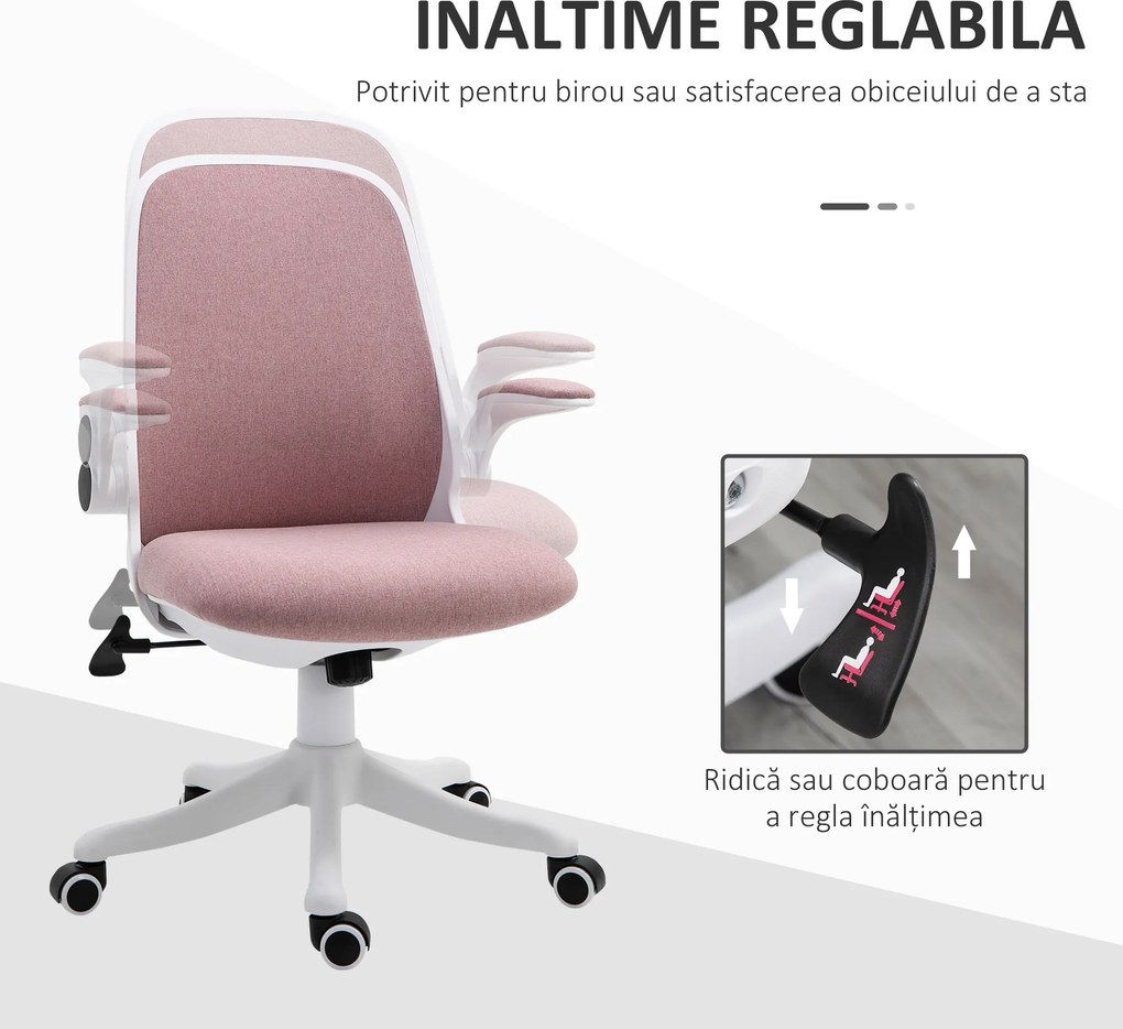 Vinsetto Scaun de Birou Balansoar cu Înălțime Reglabilă din Țesătură Efect Catifea, 62,5x60x94-104 cm, Roz | Aosom Romania