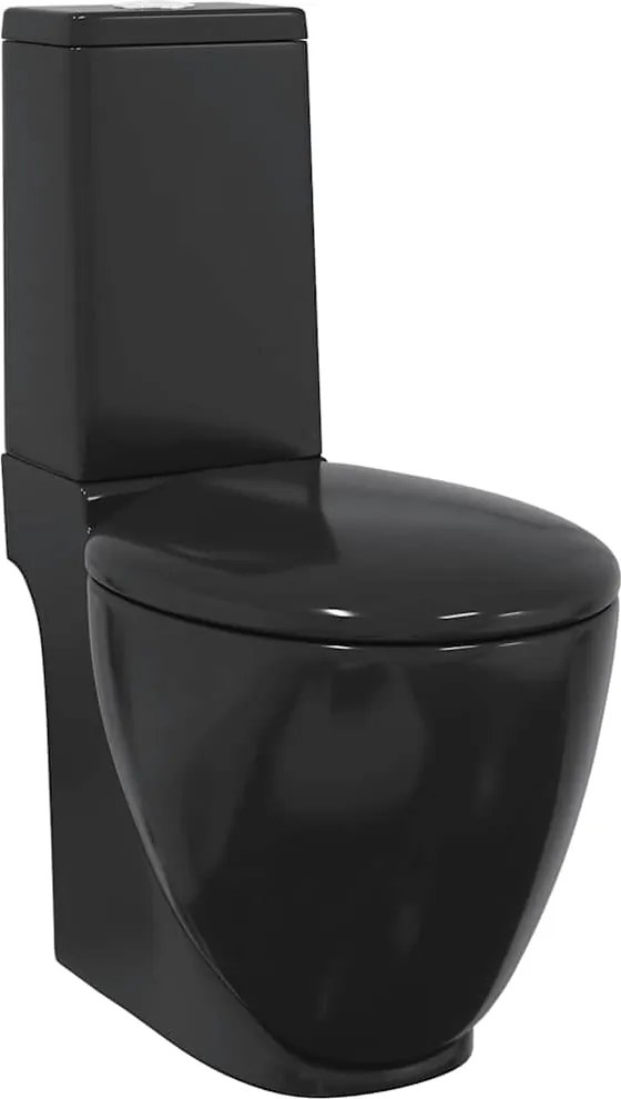 vidaXL Vas WC toaletă baie, negru, ceramică, rotund, flux inferior