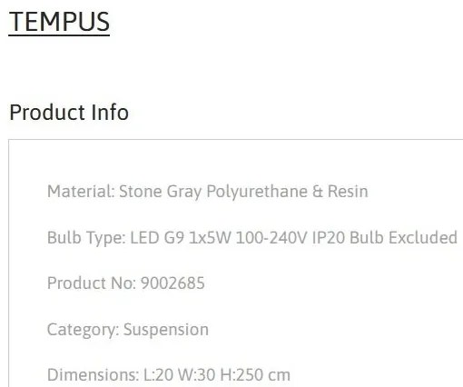 Pendul design modern, Stone Gray, TEMPUS, 20x30cm