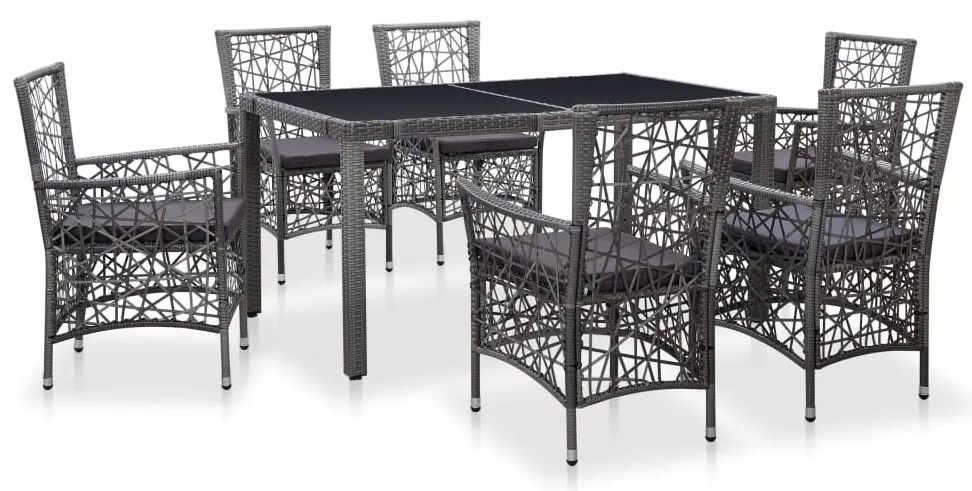vidaXL Set mobilier de exterior, 7 piese, gri, poliratan