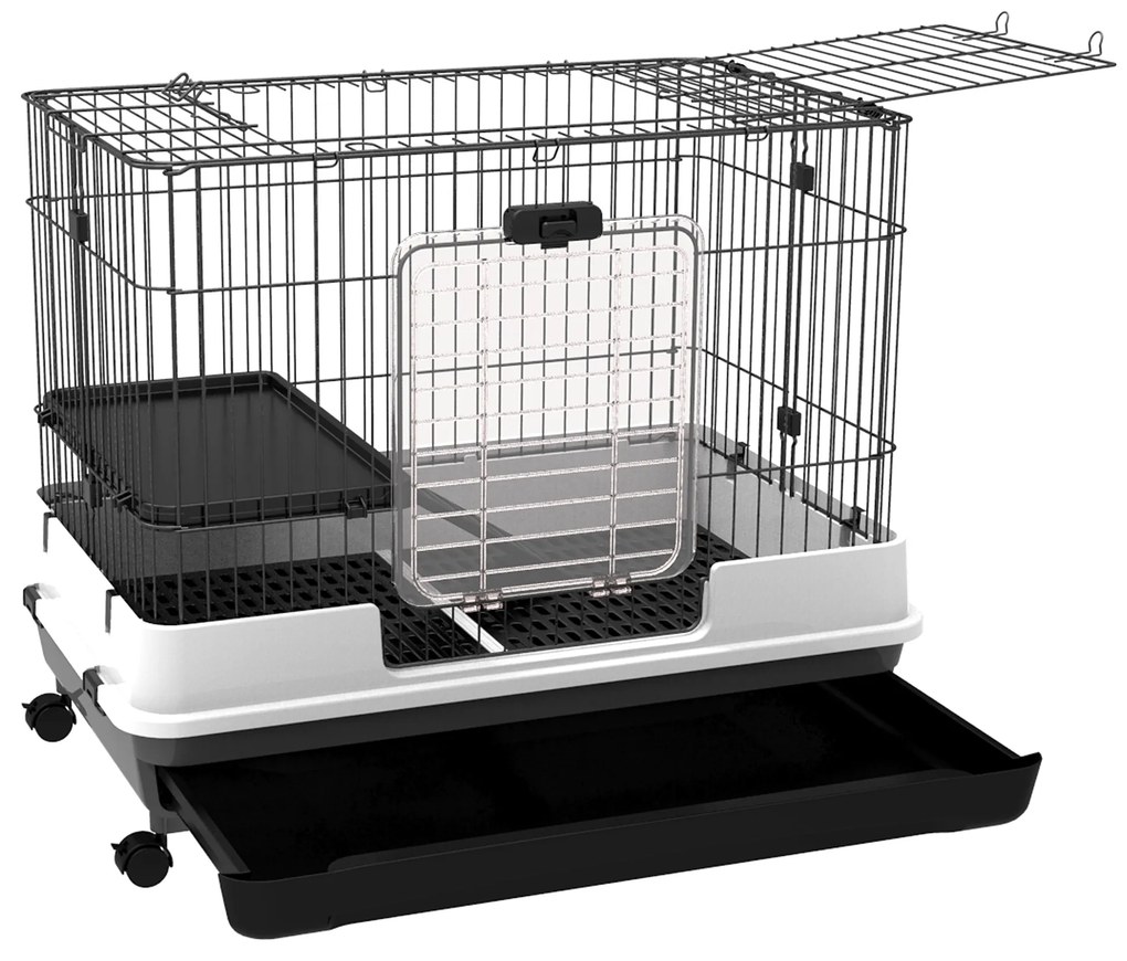 PawHut Cusca pentru Hamsteri Iepuri Cobai in Metal Negru cu 2 Usi | Aosom Romania