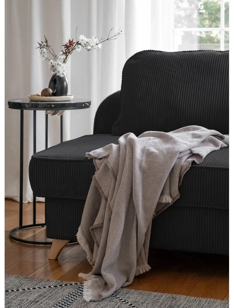 Șezlong gri antracit cu tapițerie din catifea reiată (cu colț pe partea dreaptă) Chic Charlotte – Miuform