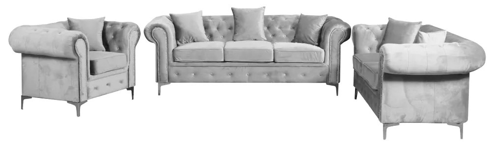 Canapea extensibilă de lux 2 locuri, stofă gri deschis Velvet, ROMANO